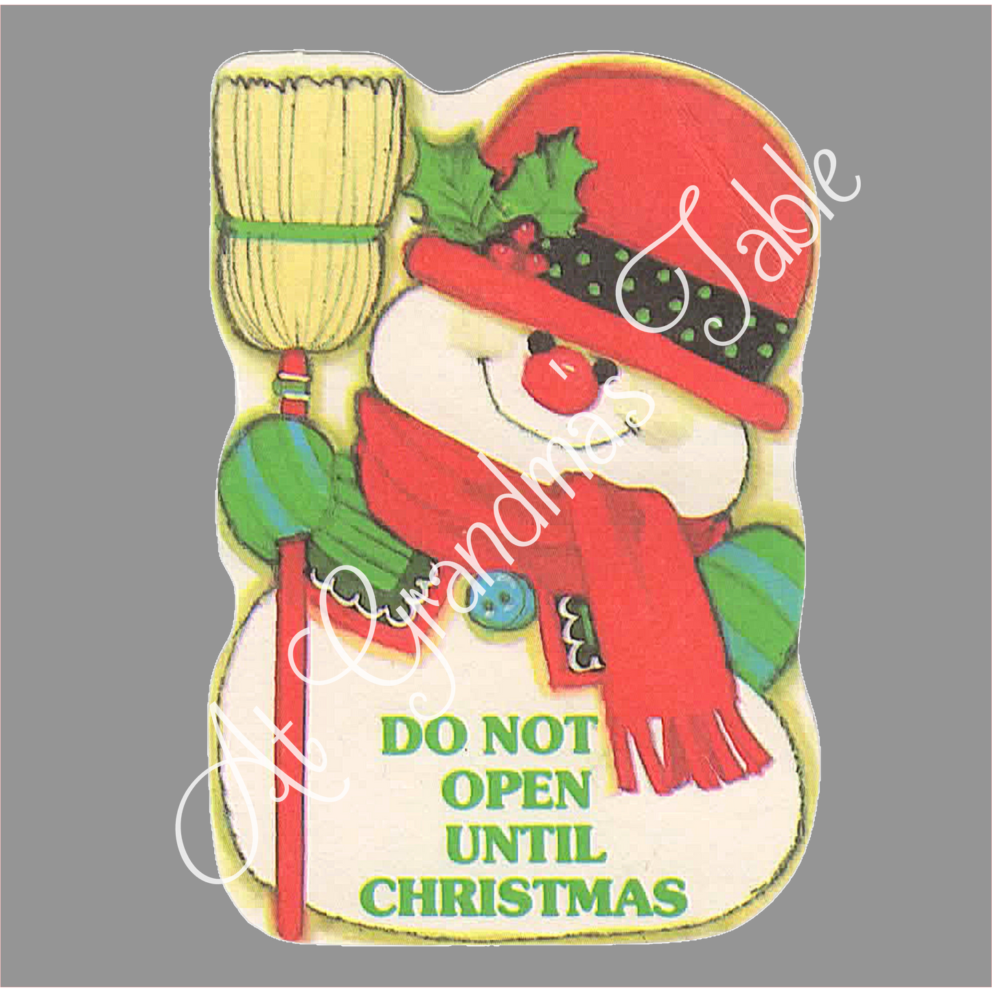Vintage Snowman with Broom and Red Hat Graphic Do Not Open Before Christmas Download Art Gift Tag