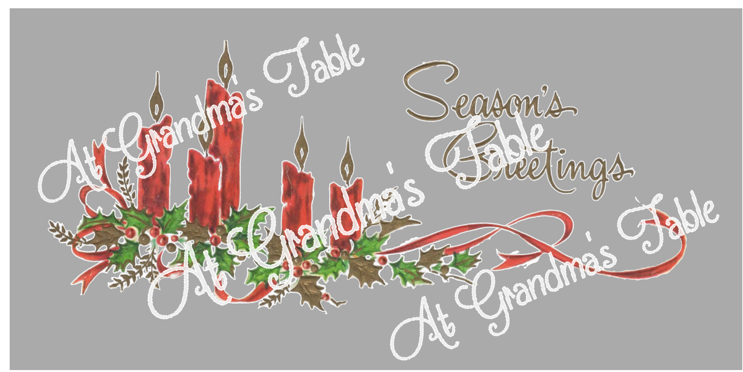 Christmas Holiday Season's Greetings Vintage Graphic Red Candles Border Downloadable Printable PNG Ribbon Holly Image