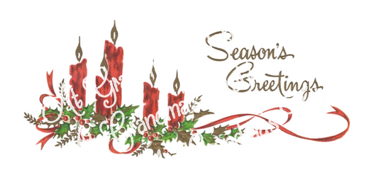 Christmas Holiday Season's Greetings Vintage Graphic Red Candles Border Downloadable Printable PNG Ribbon Holly Image