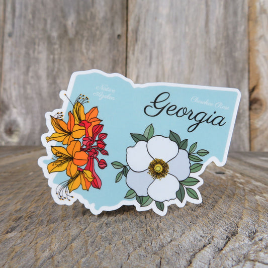 Georgia State Shaped Sticker Cherokee Rose State Flower Native Azalea Waterproof Souvenir Home Pride Travel Water Bottle Laptop