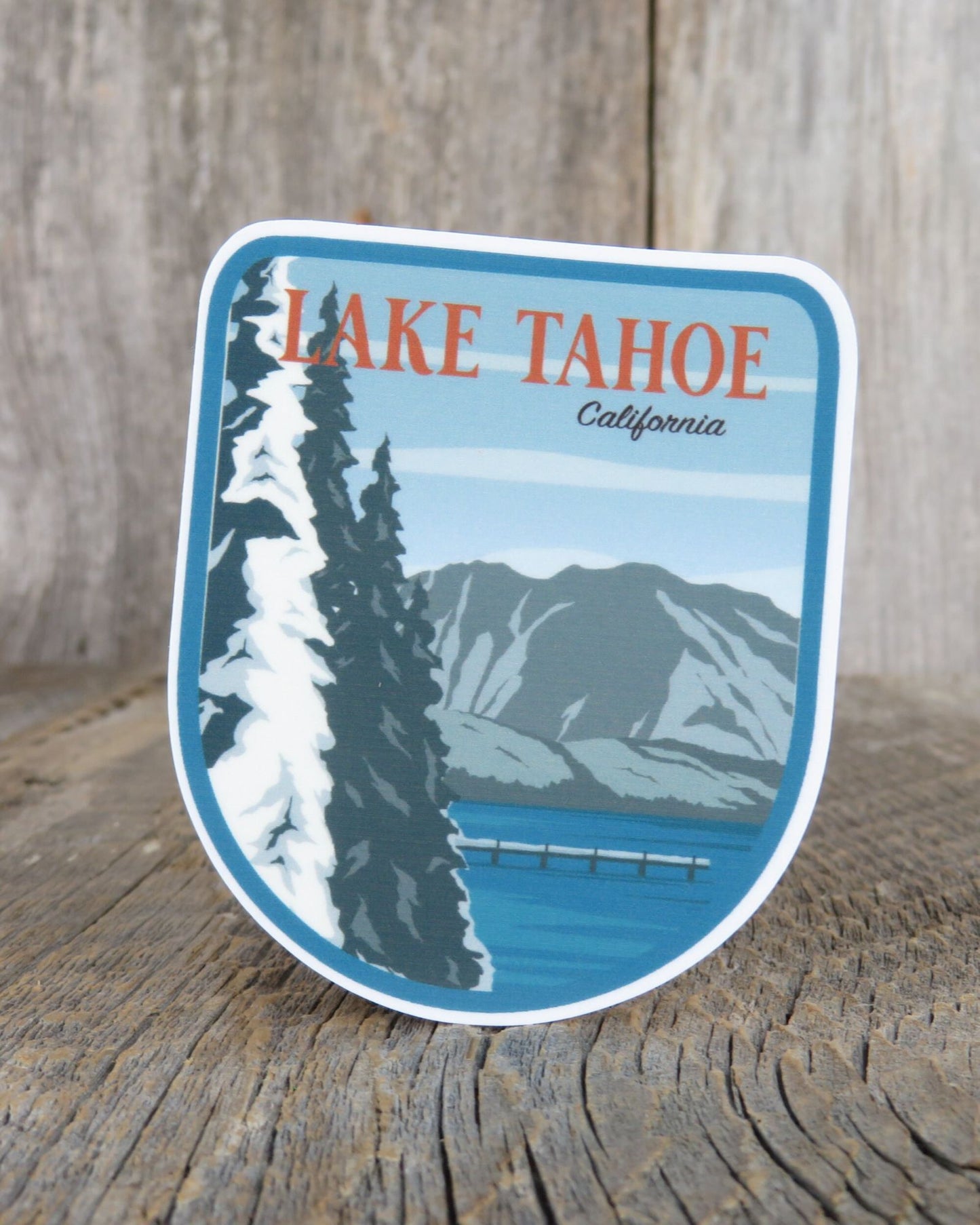 Lake Tahoe Sticker California Waterproof Blue Winter Mountains Shield Shape Camping Souvenir Travel Sticker