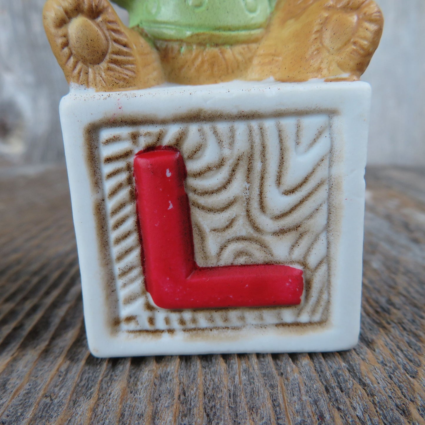 Vintage Bear on Alphabet Block Ornament Boy Blue Hat Green Ceramic Porcelain Christmas House of Lloyd