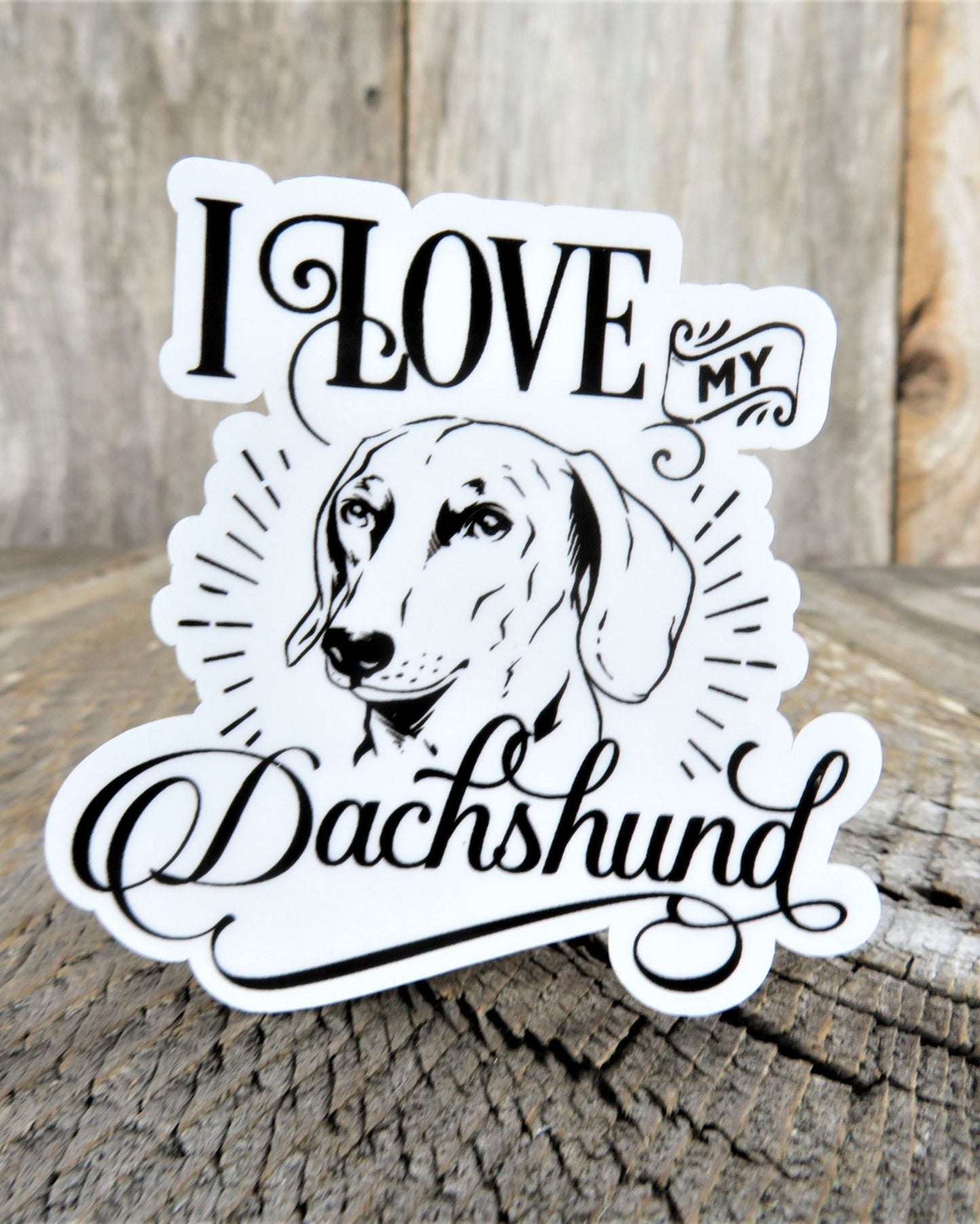 I Love My Dachshund Dog Sticker Decal Black and White Waterproof Dog Lover Gift for Car Water Bottle Laptop