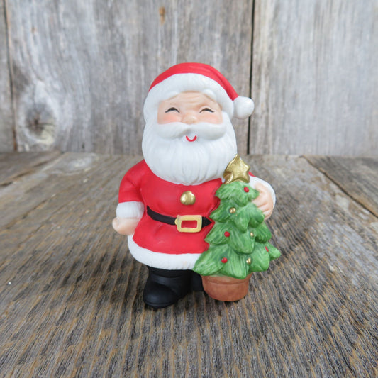 Vintage Santa Claus Figurine Village Christmas Tree Eyes Closed Gold Star Ceramic