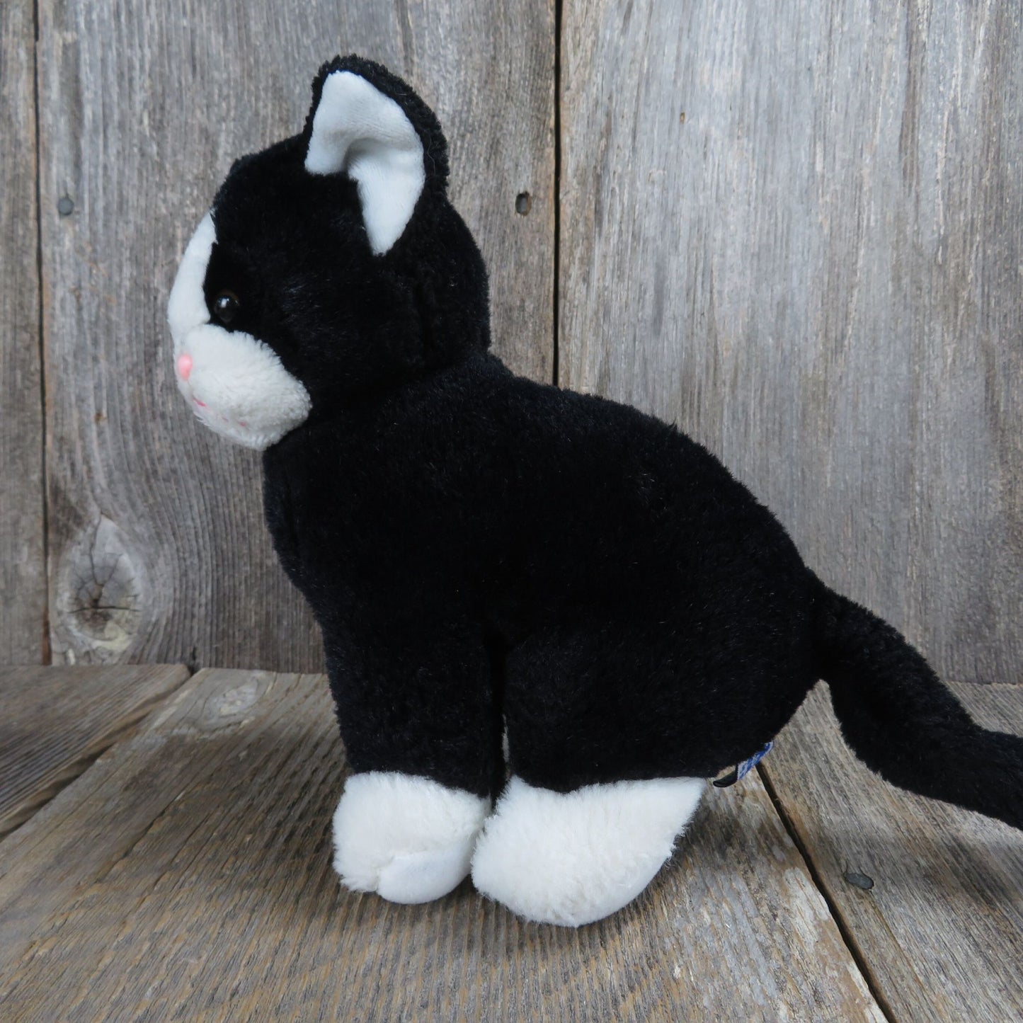 Vintage Cat Plush Tuxedo Black White Sitting Carousel by Guy 1988 Kitten Stuffed Animal Kitty Korea