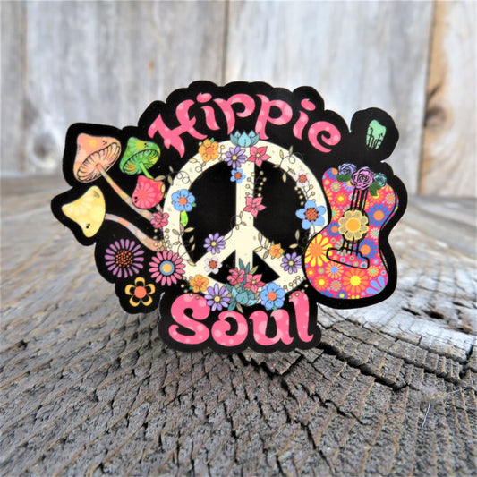 Peace Sign Hippie Soul Sticker Guitar Mushrooms Bright Colored Retro Waterproof Car Water Bottle Laptop