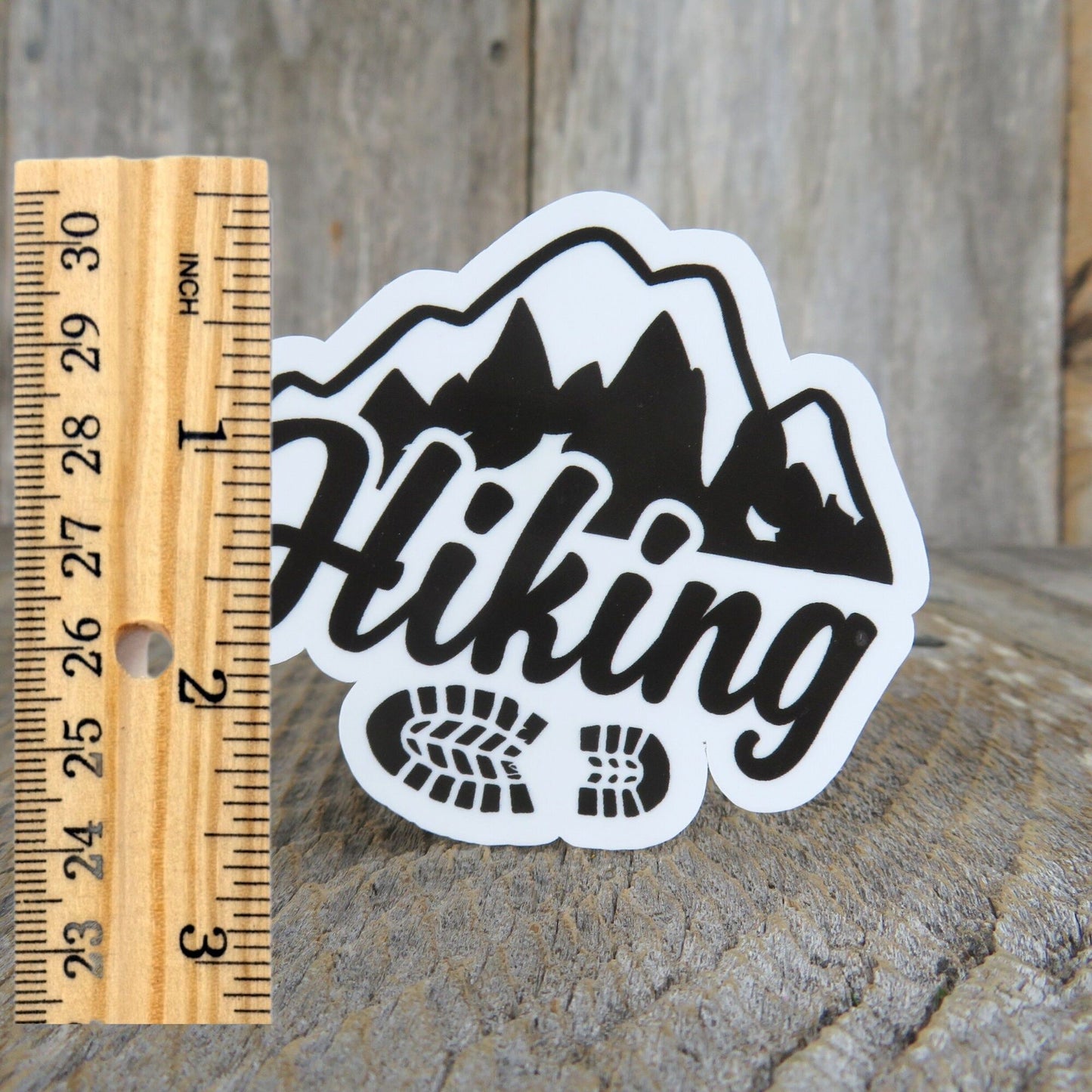 Hiking Sticker Waterproof Black and White Boot Print Mountain Outdoors Nature Water Bottle Laptop Sticker