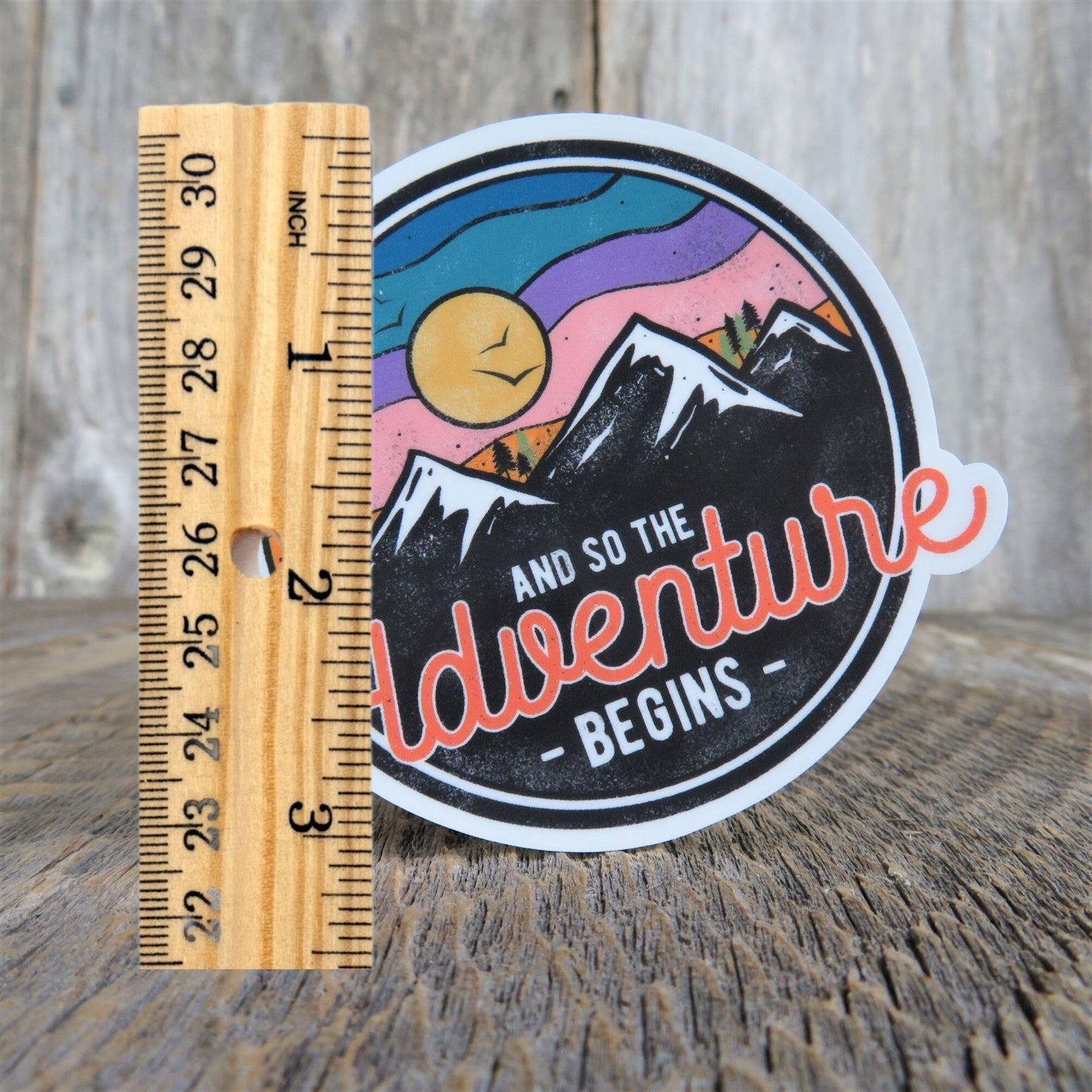 And So The Adventure Begins Sticker Color Mountains Waterproof Outdoors Camping Travel Souvenir Water Bottle Laptop