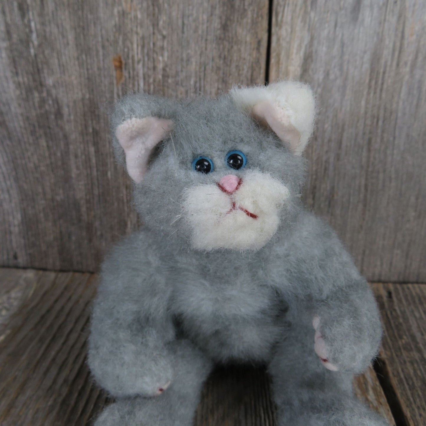 Vintage Cat Kitten Plush Beanie Baby Attic Treasures Gray Jointed Whiskers Bean Bag Stuffed Animal 1993