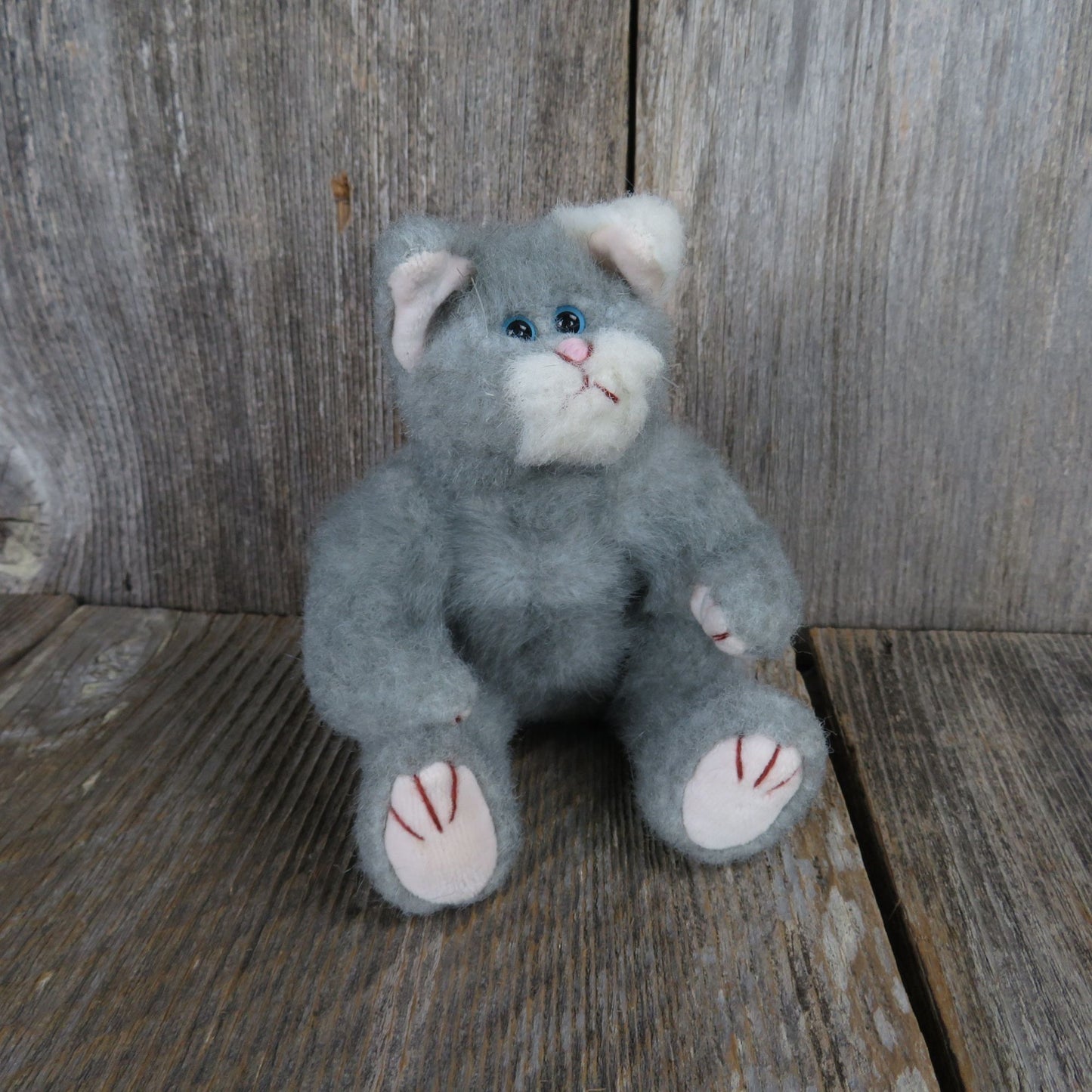 Vintage Cat Kitten Plush Beanie Baby Attic Treasures Gray Jointed Whiskers Bean Bag Stuffed Animal 1993