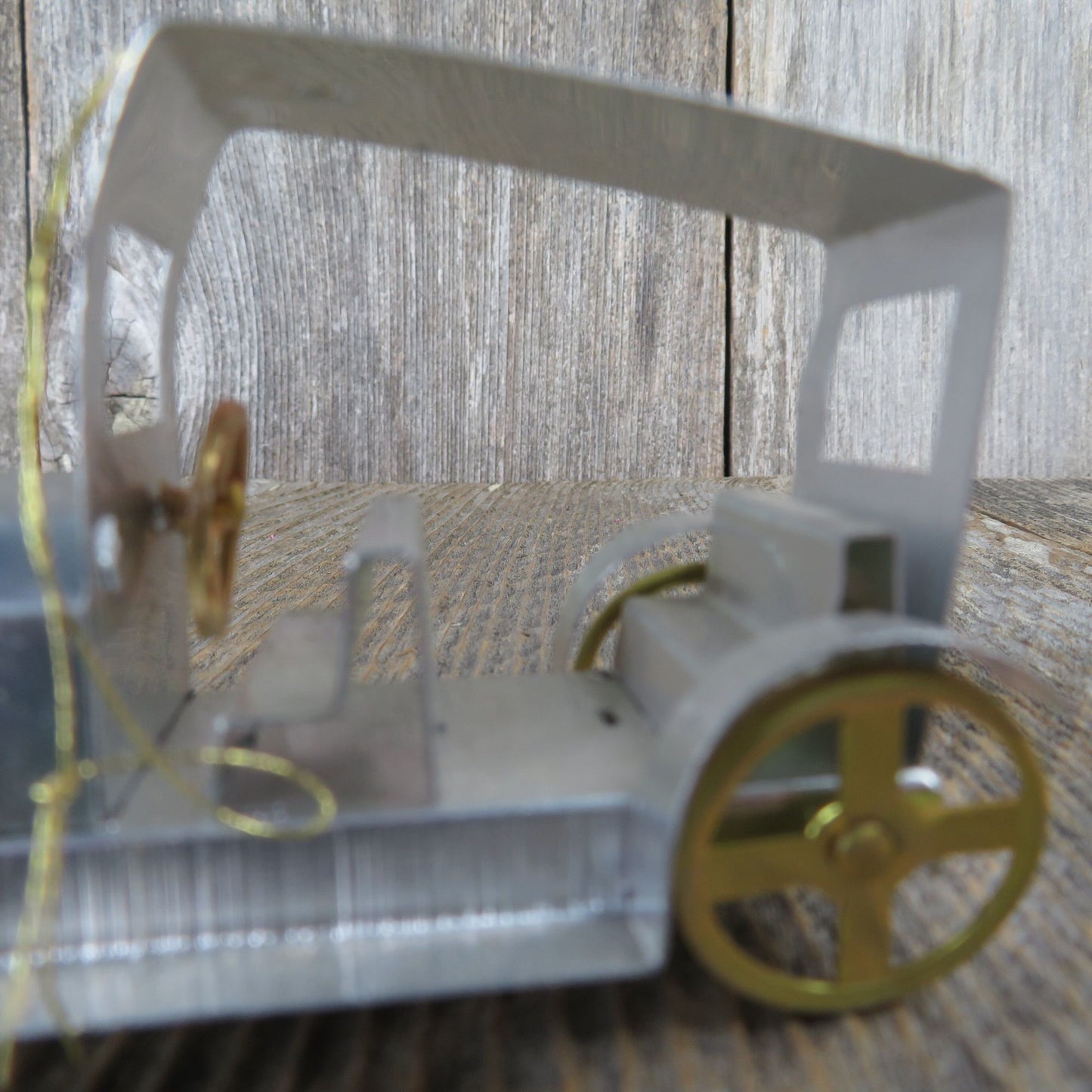 Vintage Car Ornament Silver Metal Model T Type with Brass Wheels Christmas