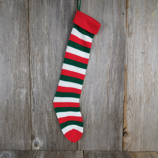 Vintage Striped Knit Stocking Red White Green Christmas Knitted 80s