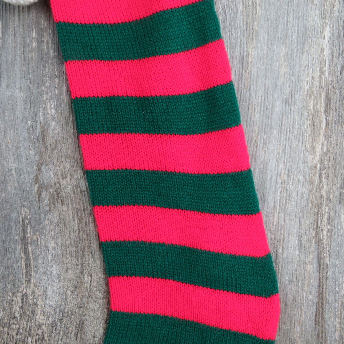 Vintage Jingle Bells Knit Striped Christmas Stocking Red Green Stripes Knitted ST340