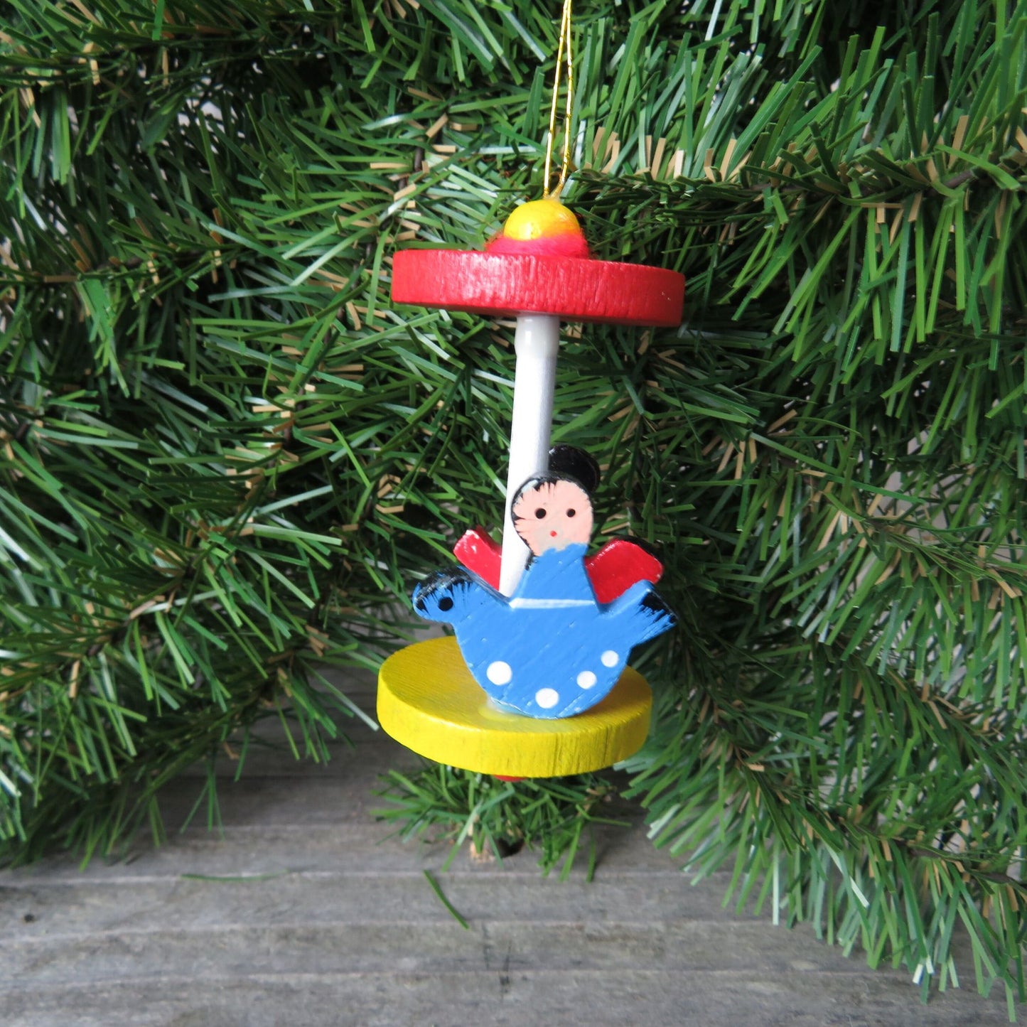 Vintage Merry Go Round Wood Ornament Birds Wooden Christmas