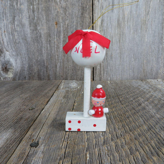 Vintage Santa Claus with Balloon Wood Ornament Christmas Wooden Scene Figurine Village