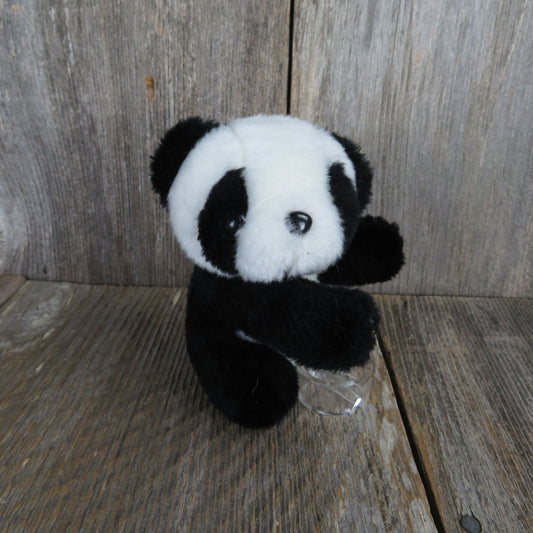 Vintage Panda Bear Plush Mini PBC International Stuffed Animal Black and White