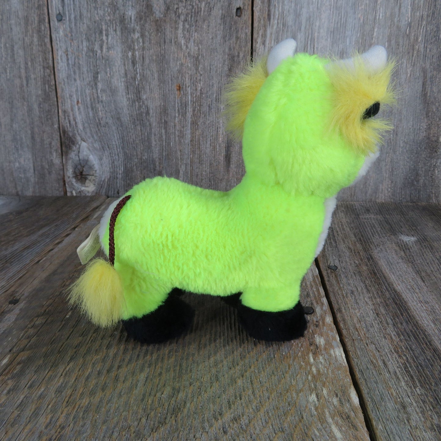 Vintage Cow Plush Florescent Green Yellow Horns Stuffed Animal Tongue Ace Novelty