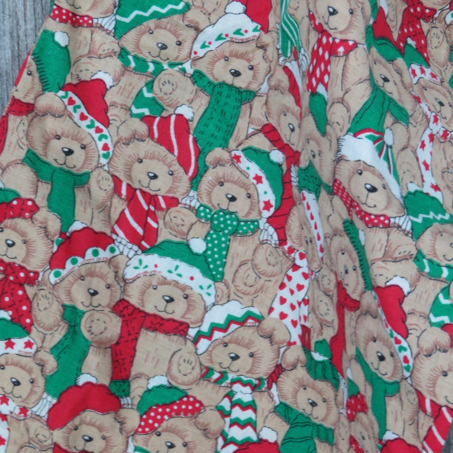 Vintage Teddy Bear Fabric Stocking Christmas Handmade Red Green Lace ST281