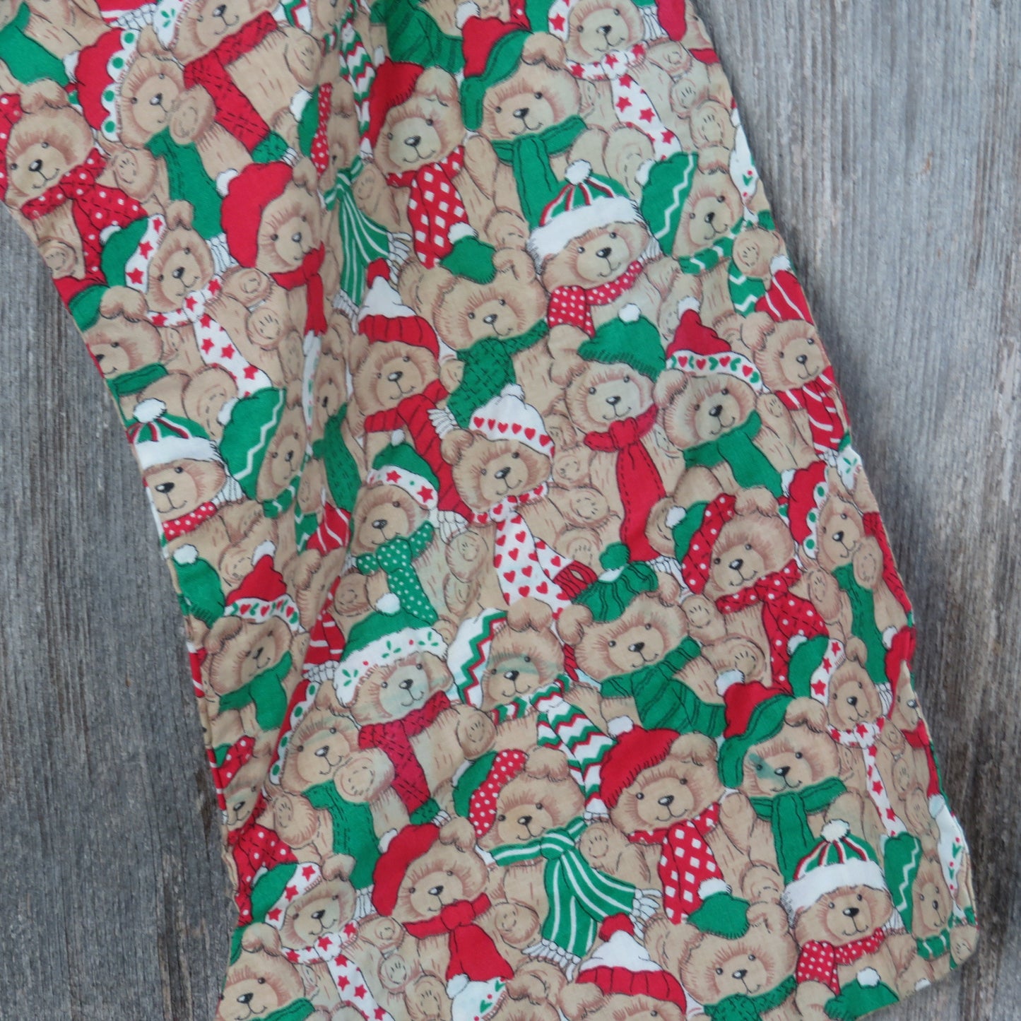 Vintage Teddy Bear Fabric Stocking Christmas Handmade Red Green Lace ST281