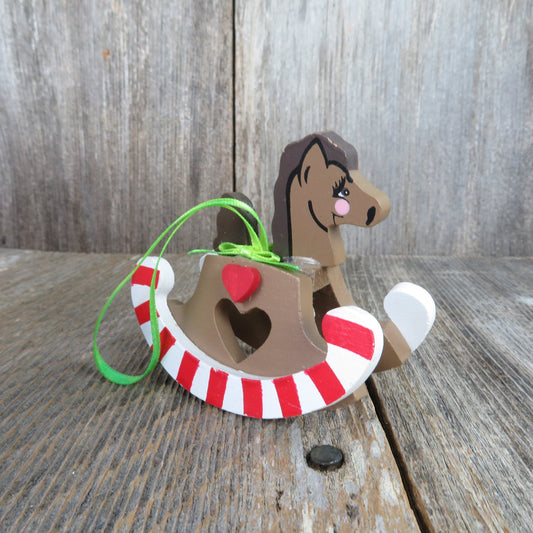 Vintage Wooden Rocking Horse Ornament Toy Kurt Adler HOlly Pony Candy Cane Striped 1988