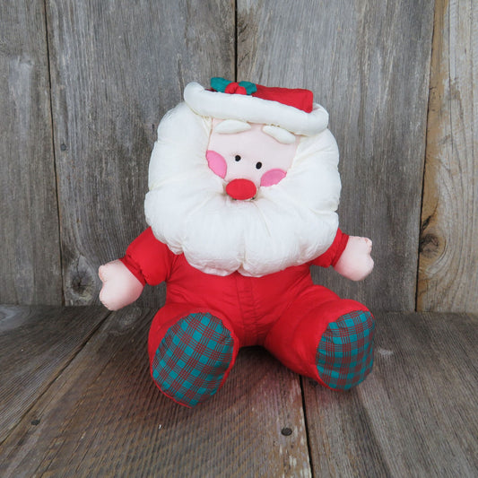 Vintage Santa Claus Plush Slick Nylon Russ Plaid Feet Christmas Stuffed Animal Doll