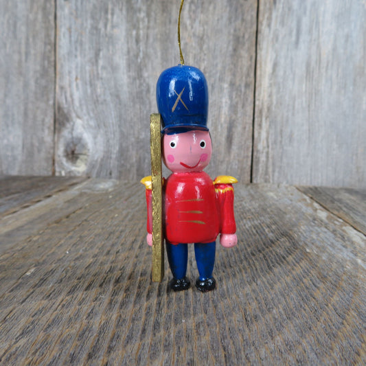 Vintage Wooden Toy Soldier Ornament Christmas Gun Rifle Wood Red Blue