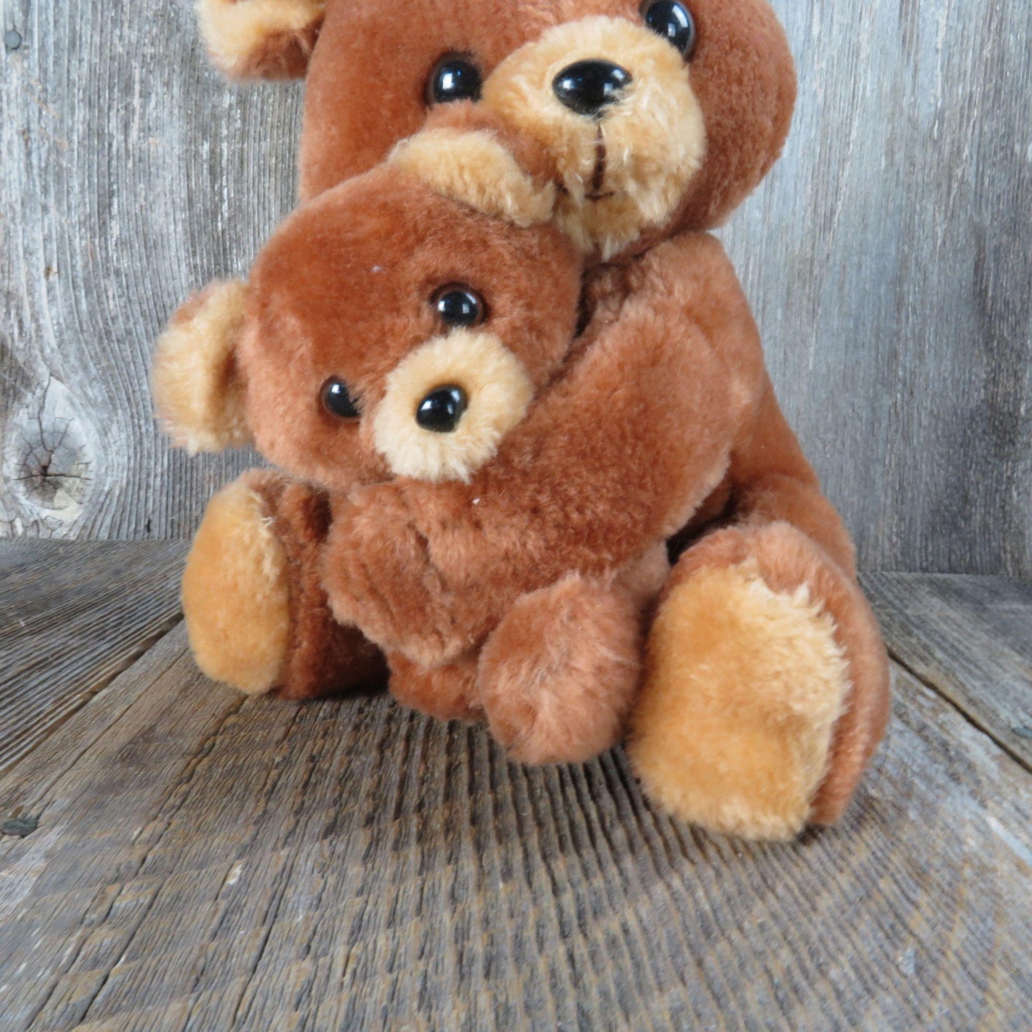 Vintage Mama Teddy Bear Plush Baby Cub Stuffed Animal Russ Hugging Brown Korea