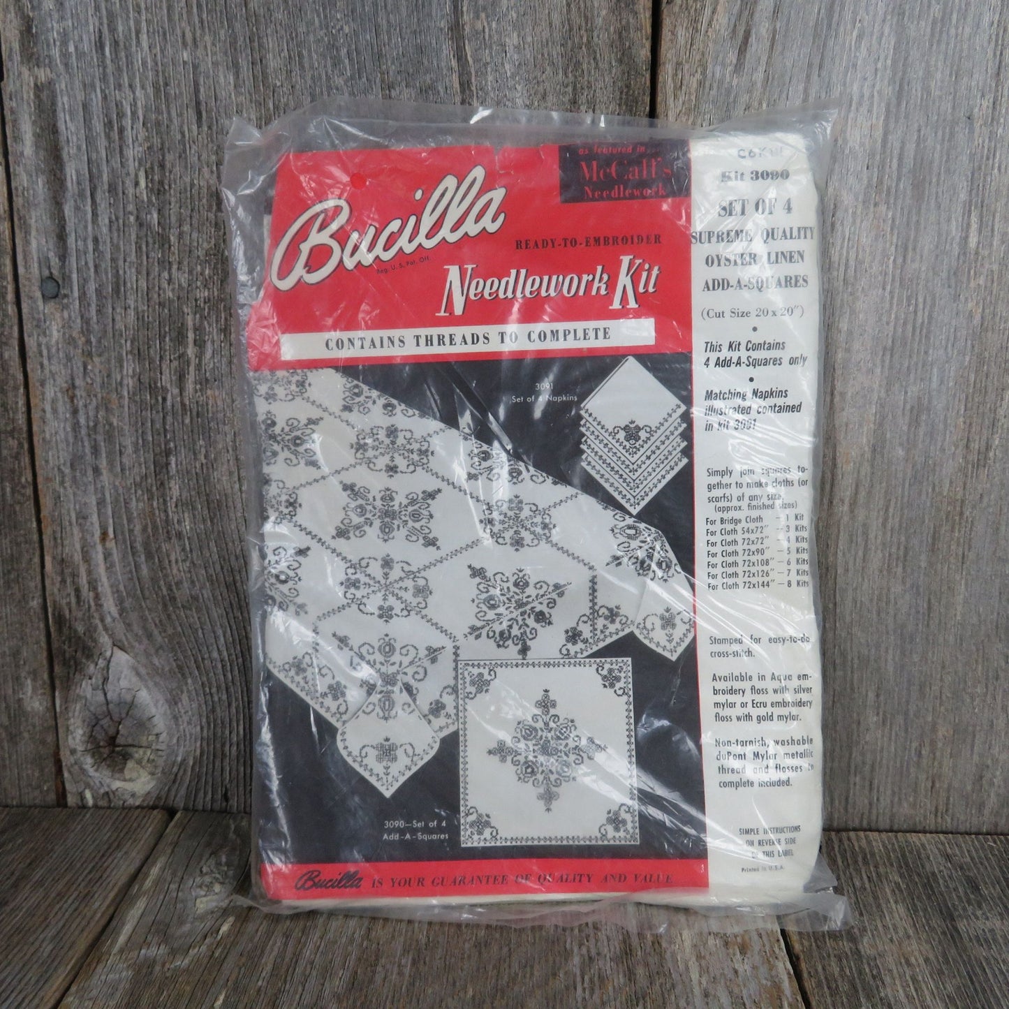 Vintage Oyster Linen Tablecloth Add A Square Embroidery Kit by Bucilla Stitchery McCall's Needle Work C6K11