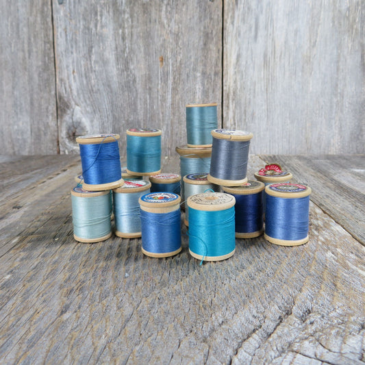 Vintage Thread Wooden Spools Blue Set Coat's and Clark's J&P Coats Fruit of the Loom Boilfast Craft Part Wood