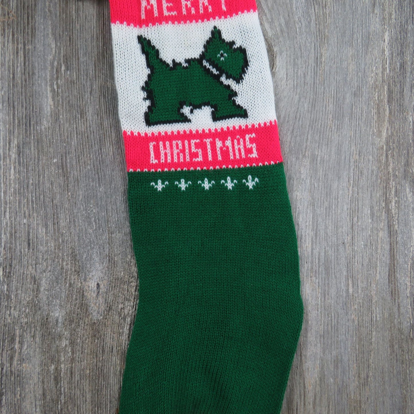 Vintage Schnauzer Scottish Terrier Dog Stocking Merry Christmas Scottie Red Green Knitted Blue Red st360