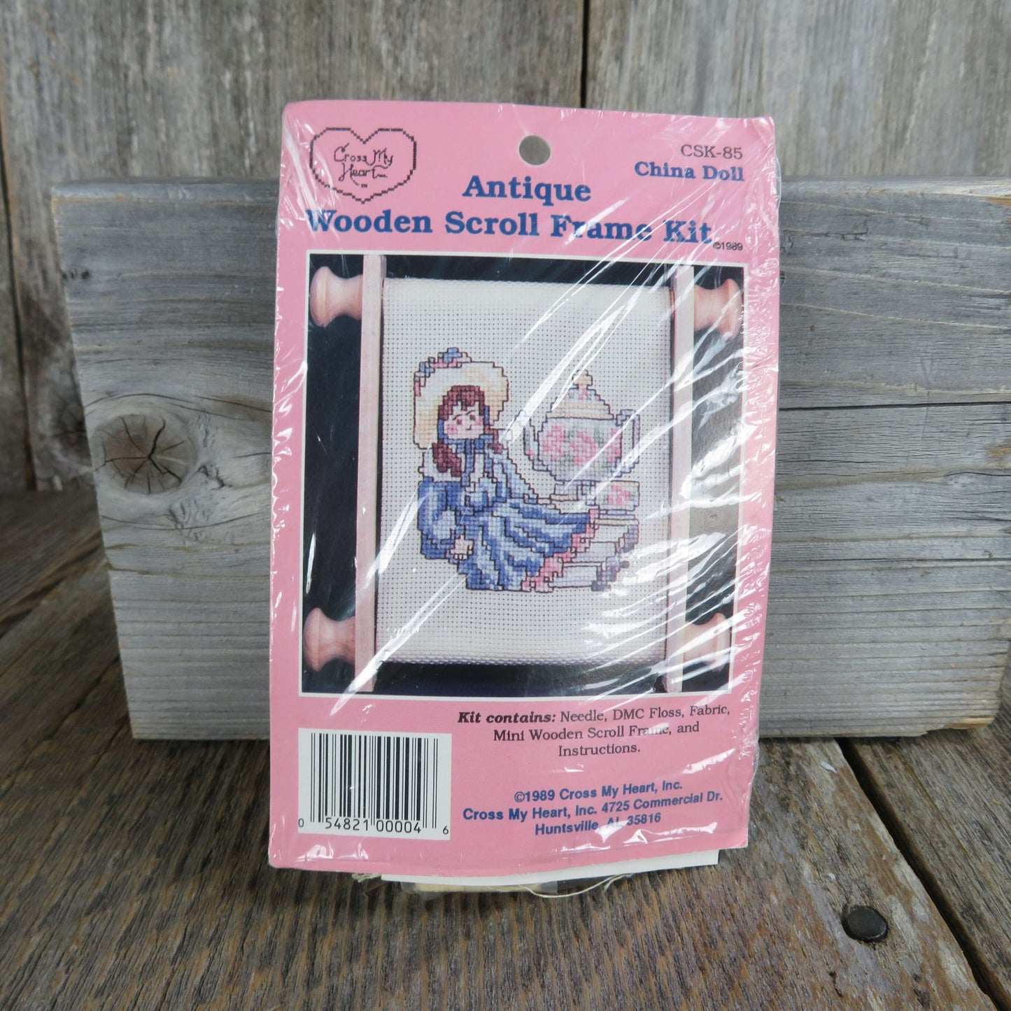 Vintage Cross Stitch Antique Wooden Scroll Frame Kit china Doll Cross My Heart Inc 1989