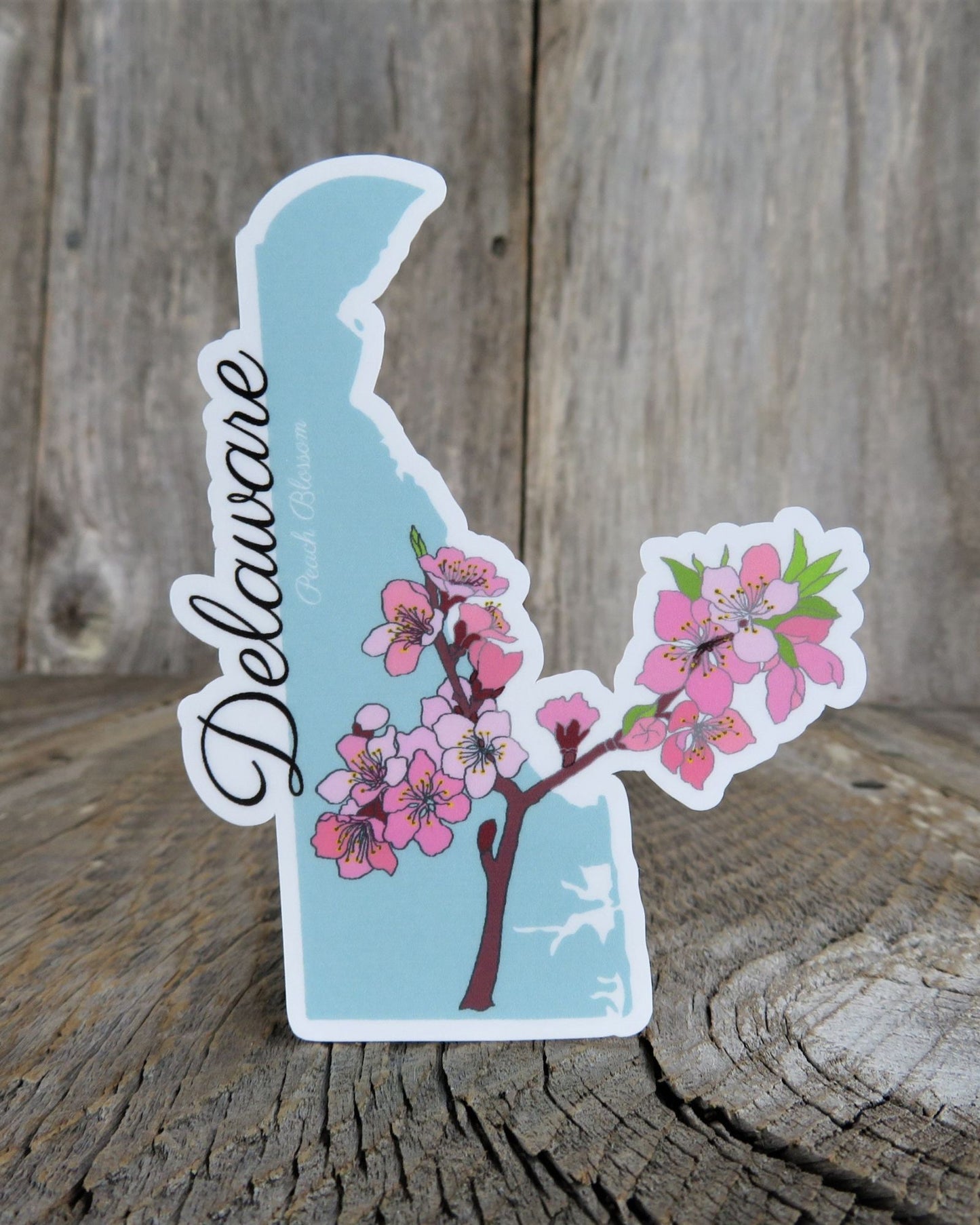 Delaware State Shaped Sticker Peach Blossom State Flower Waterproof Souvenir Home Pride Travel Water Bottle Laptop