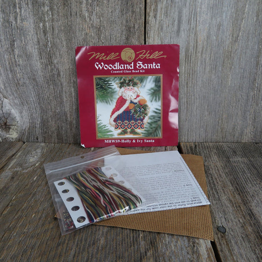 Holly Ivy Santa Ornament Beaded Cross Stitch Kit Mill Hill Woodland Unused Counted Glass Bead Kit