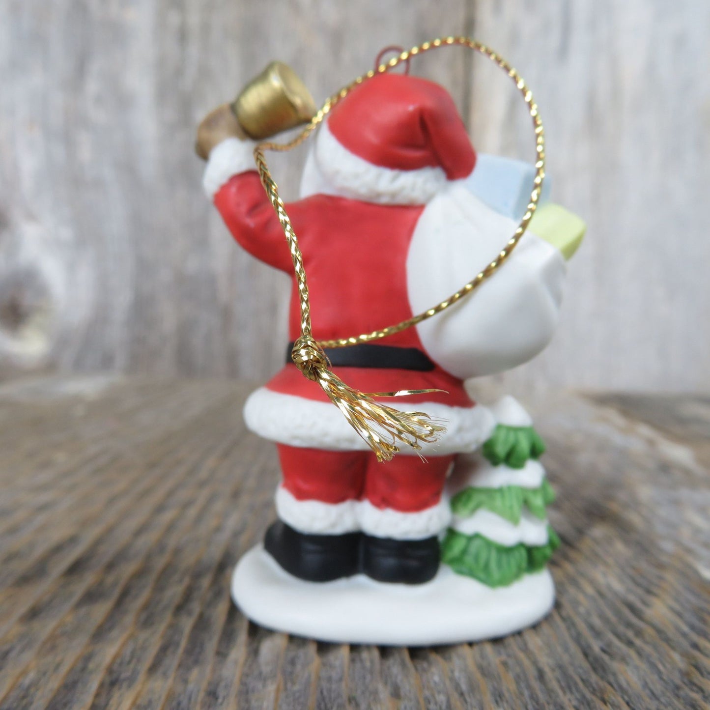Vintage Santa Carrying Sack and Bell Ornament Figurine Homco Village Scene Ceramic 8742