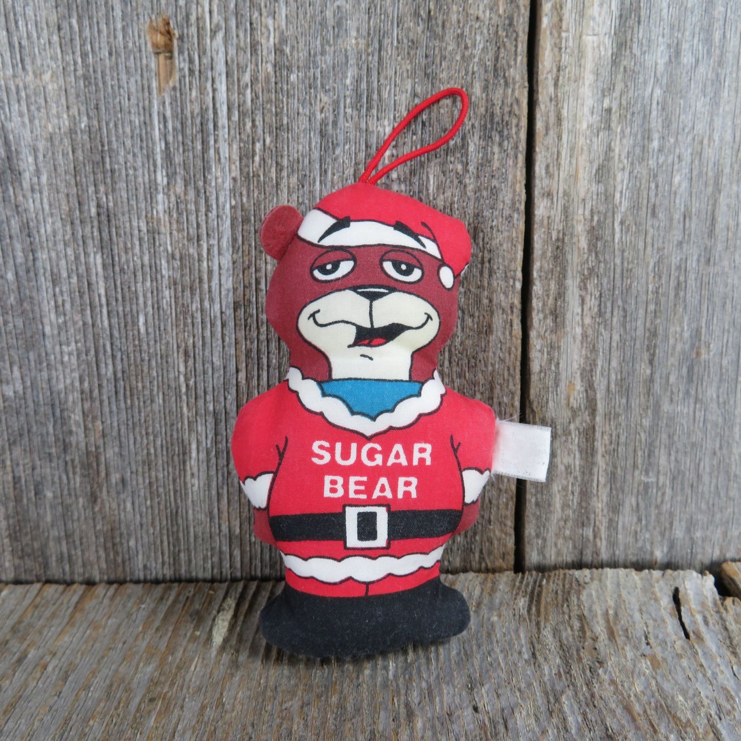 Vintage Plush Sugar Bear Ornament Golden Crisps Cereal Christmas Red Santa Suit 1990 Kraft Foods