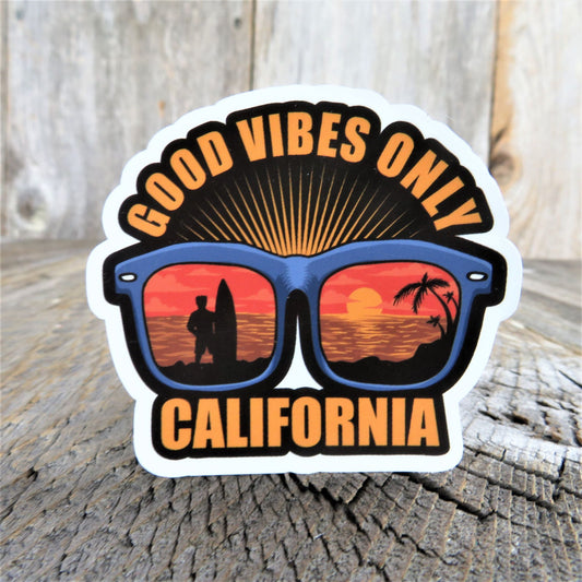 California Sunglasses Sunset Sticker Good Vibes Only Summer Surfers Palm Trees Waterproof Travel Souvenir Water Bottle Laptop