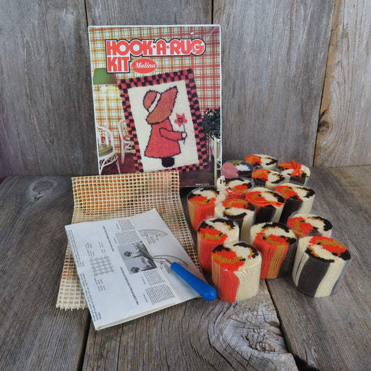 Vintage Sun Bonnet Sue Latch Hook A Rug Kit Orange Brown Girl Malina Craft #25/22 Garden