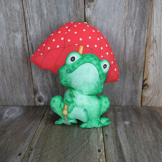 Vintage Frog Red Polka Dot Umbrella Plush Fabric Body Cut and Sew Stuffed Animal Spring Mills Handmade