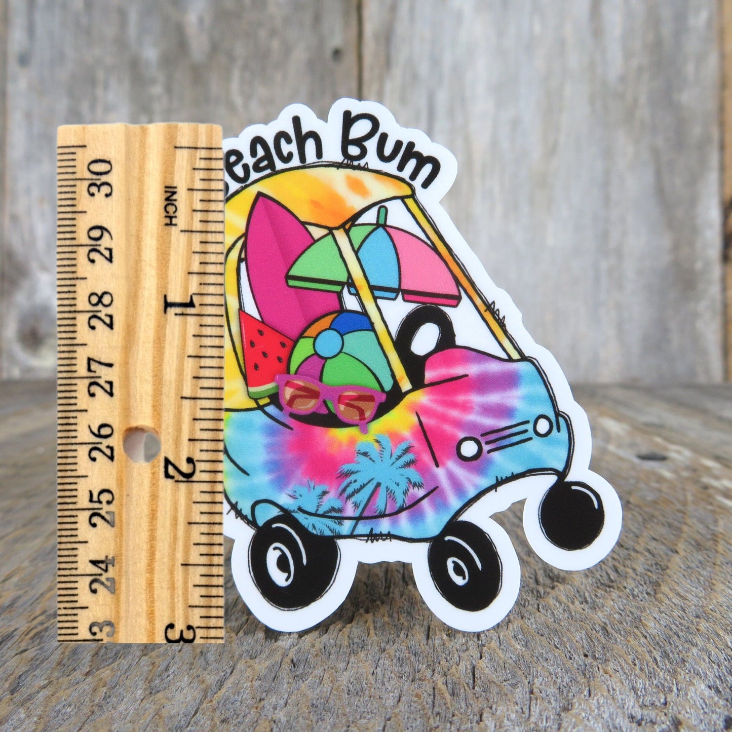 Beach Bum Little Toy Car Sticker Tie Dye Full Color Funny Kids Summer Water Bottle