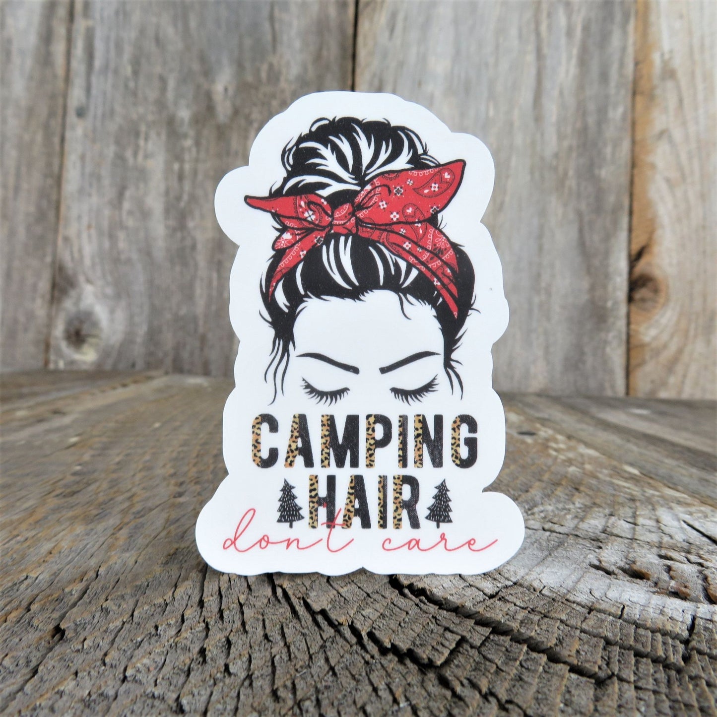 Camping Hair Don't Care Sticker Outdoor Lover Retro Color Waterproof Car Water Bottle Laptop