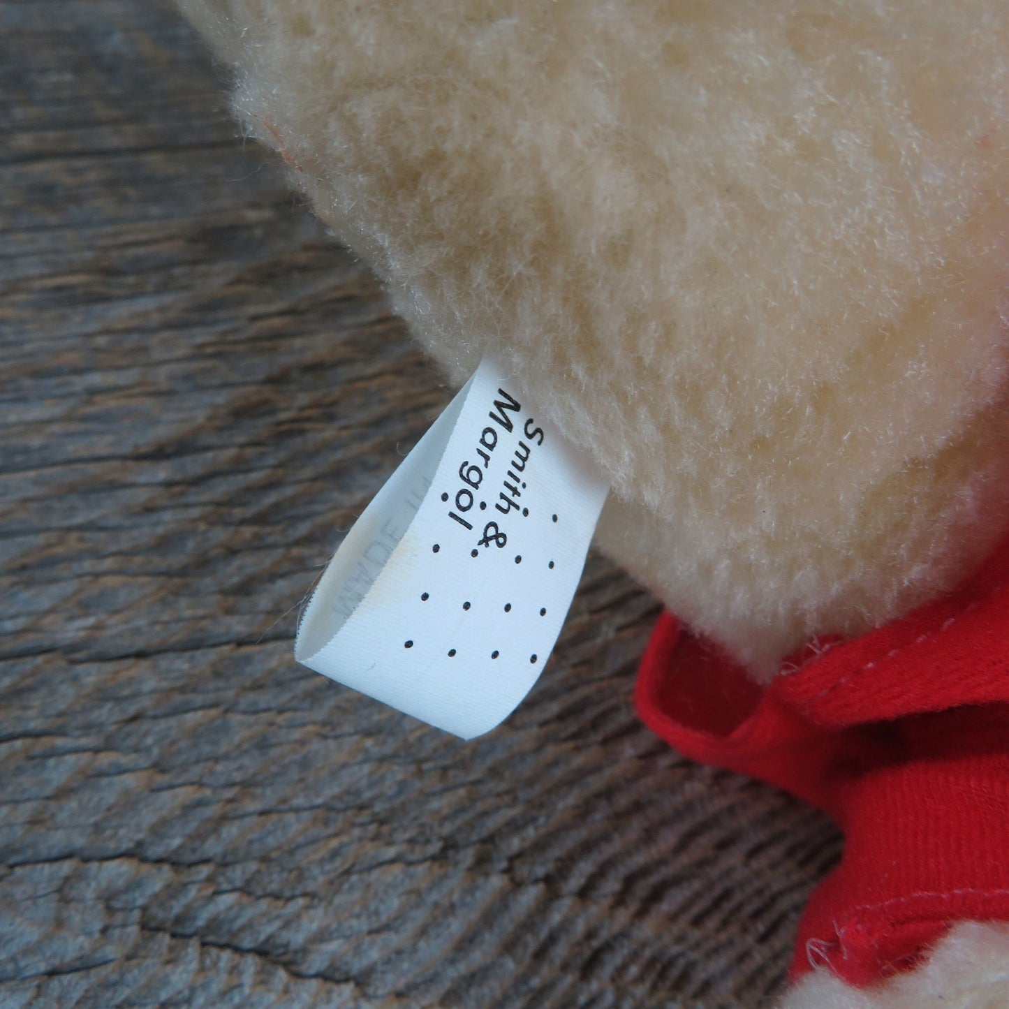 Vintage Christmas Bear Plush Red Shirt Happy Holidays Tan White Smith & Margol Stuffed Animal
