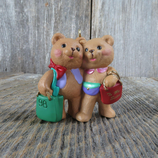 Vintage Teddy Bear Sister Ornament Sister To Sister Purse Shopping Hallmark Parent 1998 - At Grandma's Table