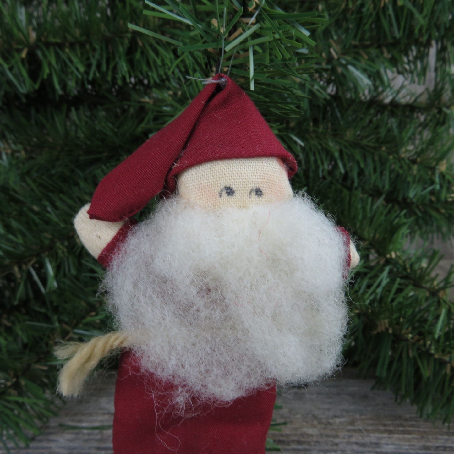 Vintage Elf Gnome Santa Ornament Plush Body Fabric Red Christmas Fuzzy Beard