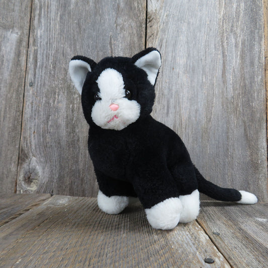 Vintage Cat Plush Tuxedo Black White Sitting Carousel by Guy 1988 Kitten Stuffed Animal Kitty Korea