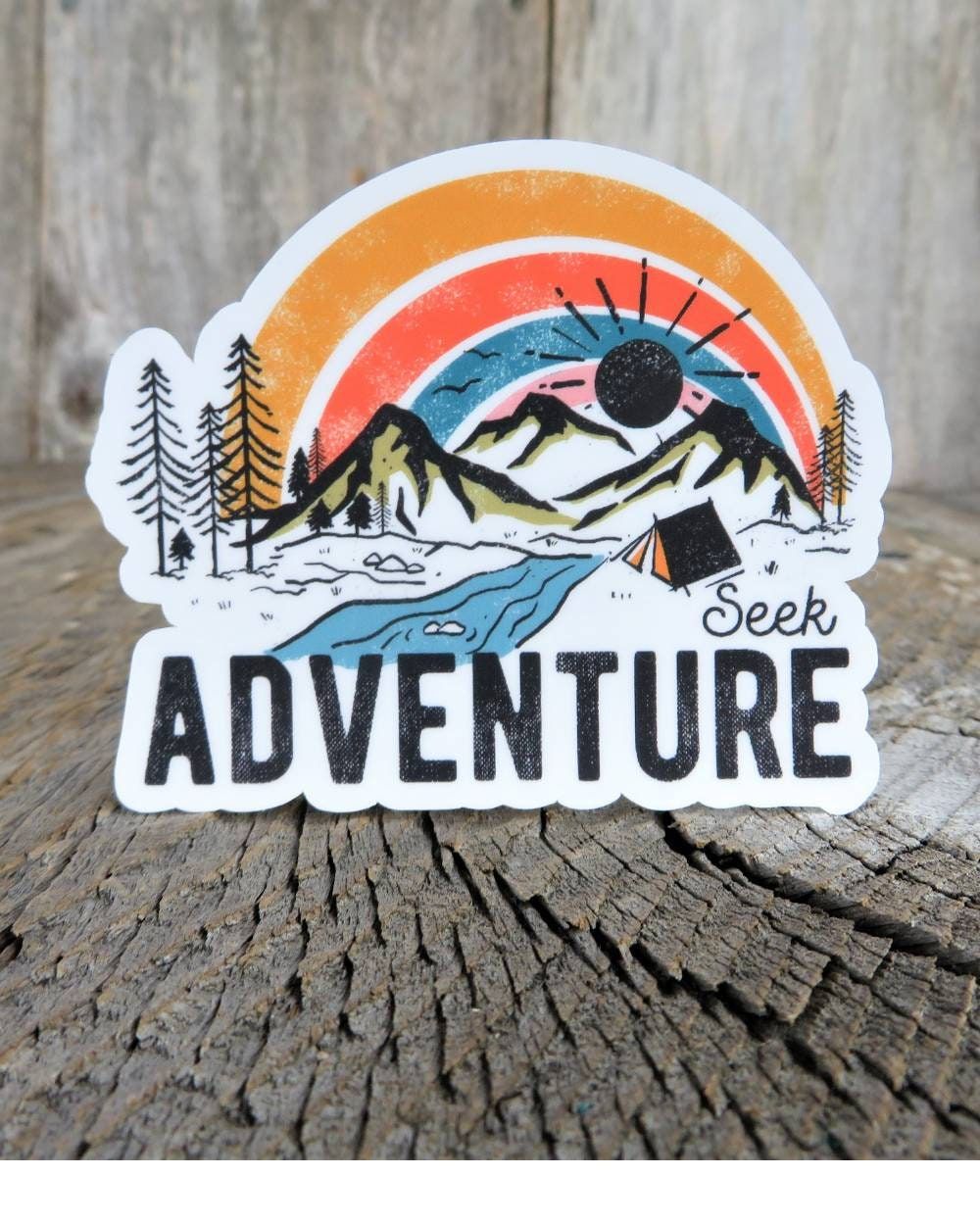 Seek Adventure Sticker Full Color Waterproof Outdoors Camping Mountains Water Bottle Sticker