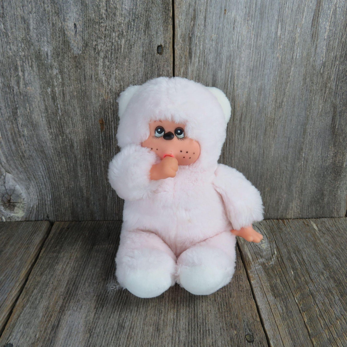 Vintage Pink Thumb Sucker Teddy Bear Monkey Plush Rubber Face Common Wealth 1993 Stuffed Animal