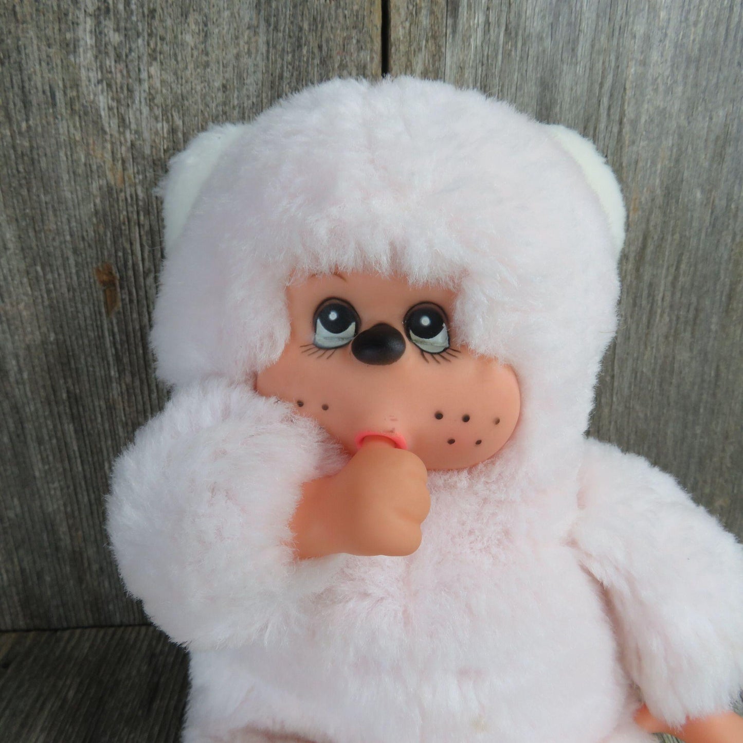 Vintage Pink Thumb Sucker Teddy Bear Monkey Plush Rubber Face Common Wealth 1993 Stuffed Animal