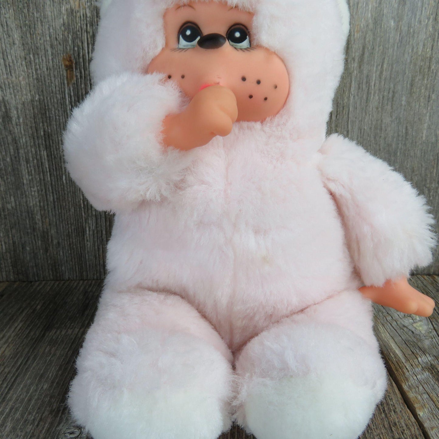 Vintage Pink Thumb Sucker Teddy Bear Monkey Plush Rubber Face Common Wealth 1993 Stuffed Animal