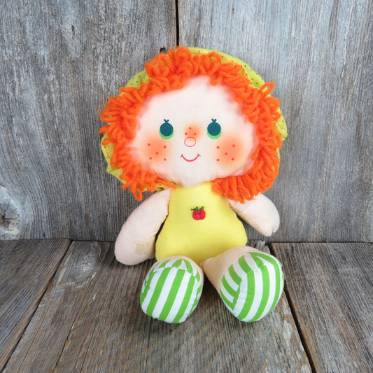 Apple Dumpling Soft Rag Doll by Kenner American Greetings Orange Yarn Hair Yellow Body Hat Green Striped Socks Plush 1981