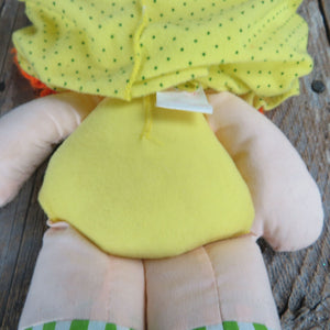 Apple Dumpling Soft Rag Doll by Kenner American Greetings Orange Yarn Hair Yellow Body Hat Green Striped Socks Plush 1981